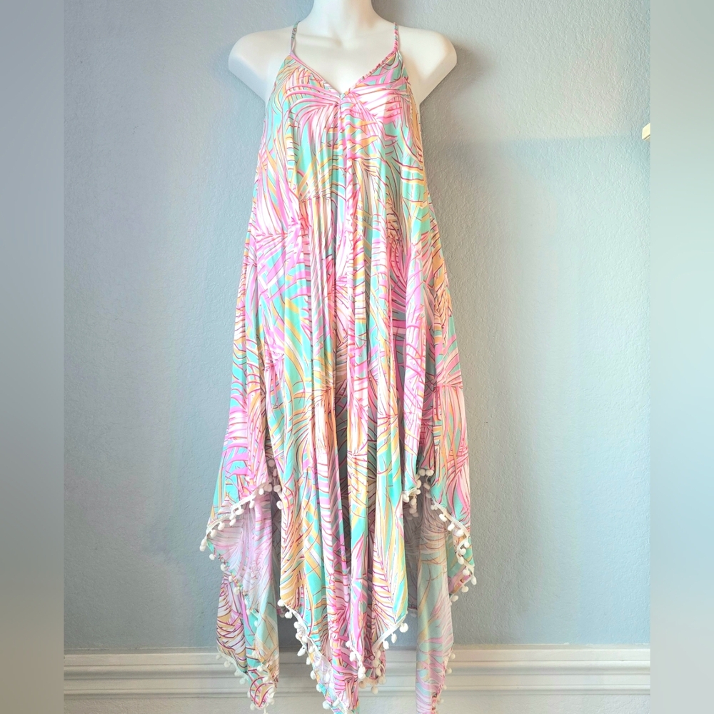 Japna Asymmetrical Dress * Palm Tropical Print * Size Med/ Large * NWOT